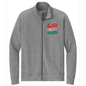 Festive Retro Holly Xmas Teacher Christmas Vibes Holiday Cheer Stretch Full-Zip Cadet Jacket