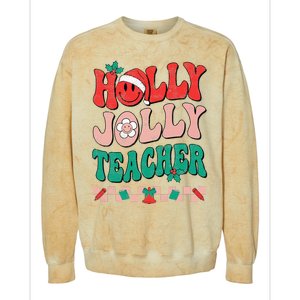 Festive Retro Holly Xmas Teacher Christmas Vibes Holiday Cheer Colorblast Crewneck Sweatshirt