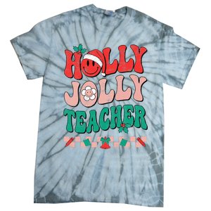 Festive Retro Holly Xmas Teacher Christmas Vibes Holiday Cheer Tie-Dye T-Shirt