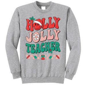 Festive Retro Holly Xmas Teacher Christmas Vibes Holiday Cheer Tall Sweatshirt