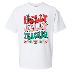 Festive Retro Holly Xmas Teacher Christmas Vibes Holiday Cheer Sueded Cloud Jersey T-Shirt