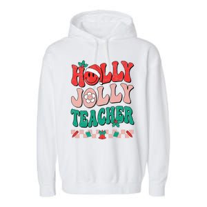 Festive Retro Holly Xmas Teacher Christmas Vibes Holiday Cheer Garment-Dyed Fleece Hoodie