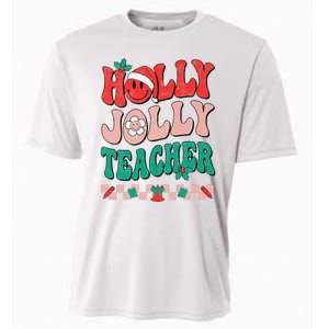 Festive Retro Holly Xmas Teacher Christmas Vibes Holiday Cheer Cooling Performance Crew T-Shirt