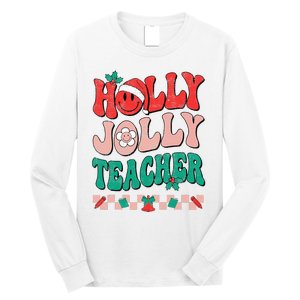 Festive Retro Holly Xmas Teacher Christmas Vibes Holiday Cheer Long Sleeve Shirt