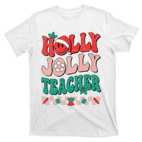 Festive Retro Holly Xmas Teacher Christmas Vibes Holiday Cheer T-Shirt