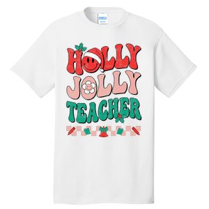 Festive Retro Holly Xmas Teacher Christmas Vibes Holiday Cheer Tall T-Shirt