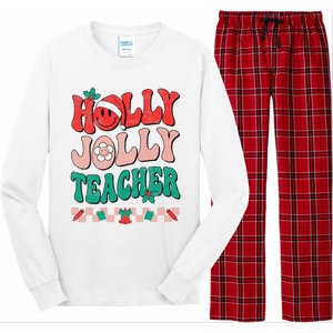 Festive Retro Holly Xmas Teacher Christmas Vibes Holiday Cheer Long Sleeve Pajama Set