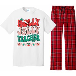 Festive Retro Holly Xmas Teacher Christmas Vibes Holiday Cheer Pajama Set