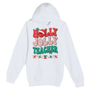 Festive Retro Holly Xmas Teacher Christmas Vibes Holiday Cheer Premium Pullover Hoodie