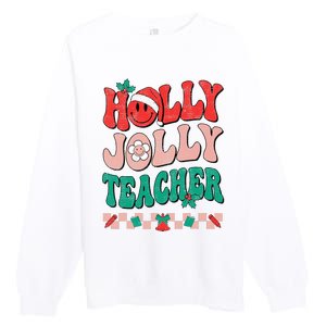 Festive Retro Holly Xmas Teacher Christmas Vibes Holiday Cheer Premium Crewneck Sweatshirt