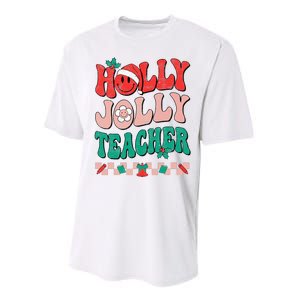 Festive Retro Holly Xmas Teacher Christmas Vibes Holiday Cheer Performance Sprint T-Shirt