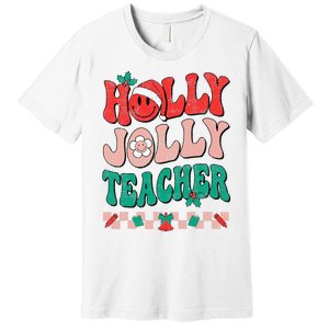 Festive Retro Holly Xmas Teacher Christmas Vibes Holiday Cheer Premium T-Shirt