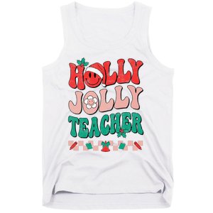 Festive Retro Holly Xmas Teacher Christmas Vibes Holiday Cheer Tank Top