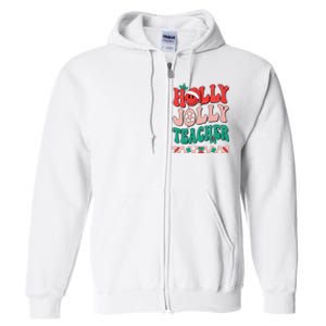 Festive Retro Holly Xmas Teacher Christmas Vibes Holiday Cheer Full Zip Hoodie