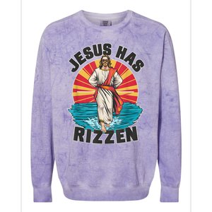 Funny Rizz He Is Rizzin Jesus High Five Easter Bunny Colorblast Crewneck Sweatshirt