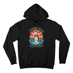 Funny Rizz He Is Rizzin Jesus High Five Easter Bunny Hoodie