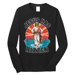 Funny Rizz He Is Rizzin Jesus High Five Easter Bunny Long Sleeve Shirt