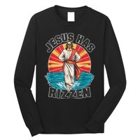 Funny Rizz He Is Rizzin Jesus High Five Easter Bunny Long Sleeve Shirt