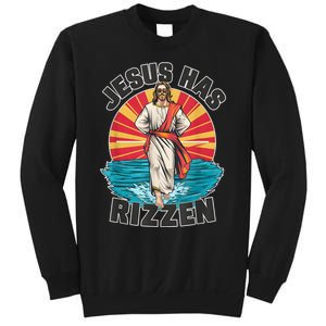 Funny Rizz He Is Rizzin Jesus High Five Easter Bunny Sweatshirt