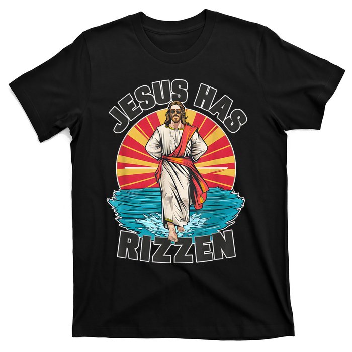 Funny Rizz He Is Rizzin Jesus High Five Easter Bunny T-Shirt