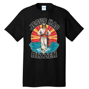 Funny Rizz He Is Rizzin Jesus High Five Easter Bunny Tall T-Shirt