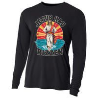 Funny Rizz He Is Rizzin Jesus High Five Easter Bunny Cooling Performance Long Sleeve Crew