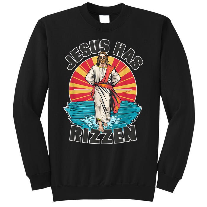 Funny Rizz He Is Rizzin Jesus High Five Easter Bunny Tall Sweatshirt