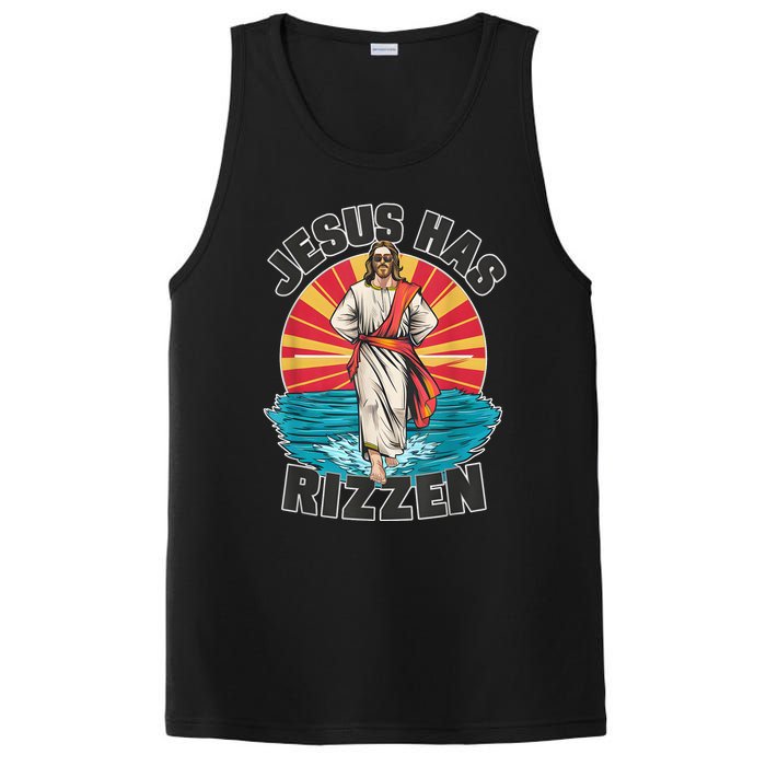 Funny Rizz He Is Rizzin Jesus High Five Easter Bunny PosiCharge Competitor Tank