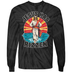 Funny Rizz He Is Rizzin Jesus High Five Easter Bunny Tie-Dye Long Sleeve Shirt