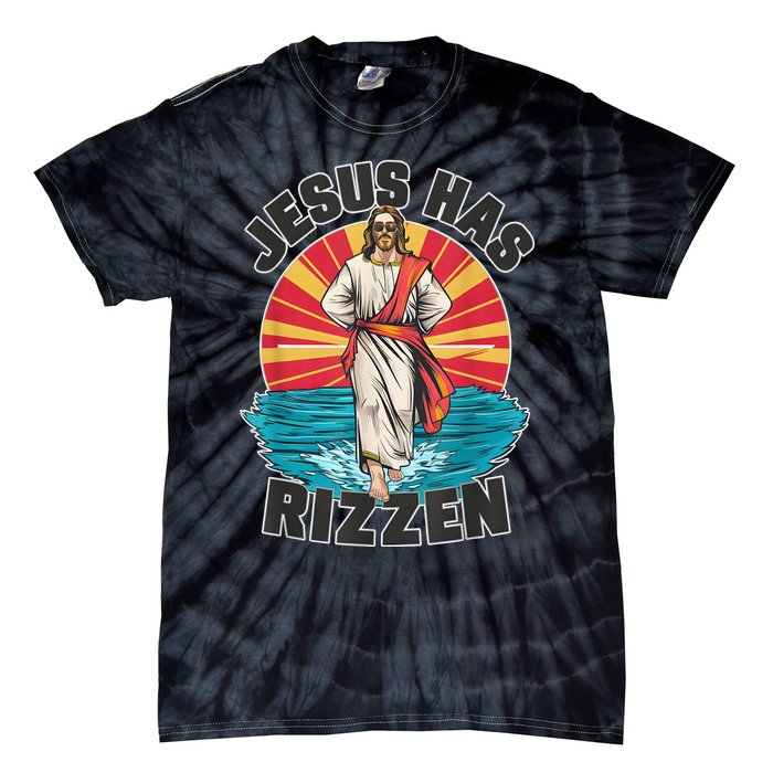 Funny Rizz He Is Rizzin Jesus High Five Easter Bunny Tie-Dye T-Shirt