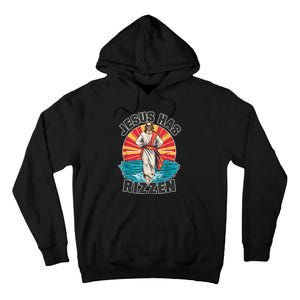 Funny Rizz He Is Rizzin Jesus High Five Easter Bunny Tall Hoodie