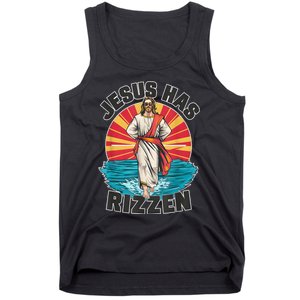 Funny Rizz He Is Rizzin Jesus High Five Easter Bunny Tank Top