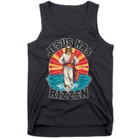 Funny Rizz He Is Rizzin Jesus High Five Easter Bunny Tank Top