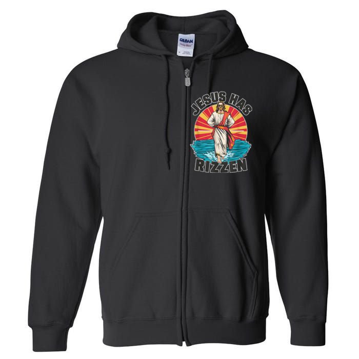 Funny Rizz He Is Rizzin Jesus High Five Easter Bunny Full Zip Hoodie