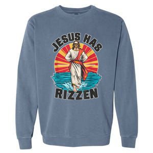 Funny Rizz He Is Rizzin Jesus High Five Easter Bunny Garment-Dyed Sweatshirt