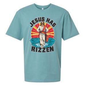 Funny Rizz He Is Rizzin Jesus High Five Easter Bunny Sueded Cloud Jersey T-Shirt