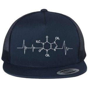 Funny Retro Heartbeat Caffeine Symbol Coffee Addict Lover Flat Bill Trucker Hat