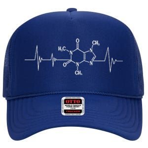 Funny Retro Heartbeat Caffeine Symbol Coffee Addict Lover High Crown Mesh Back Trucker Hat