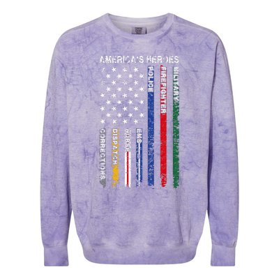 First Responders Hero Flag Nurse EMS Police Fire Colorblast Crewneck Sweatshirt