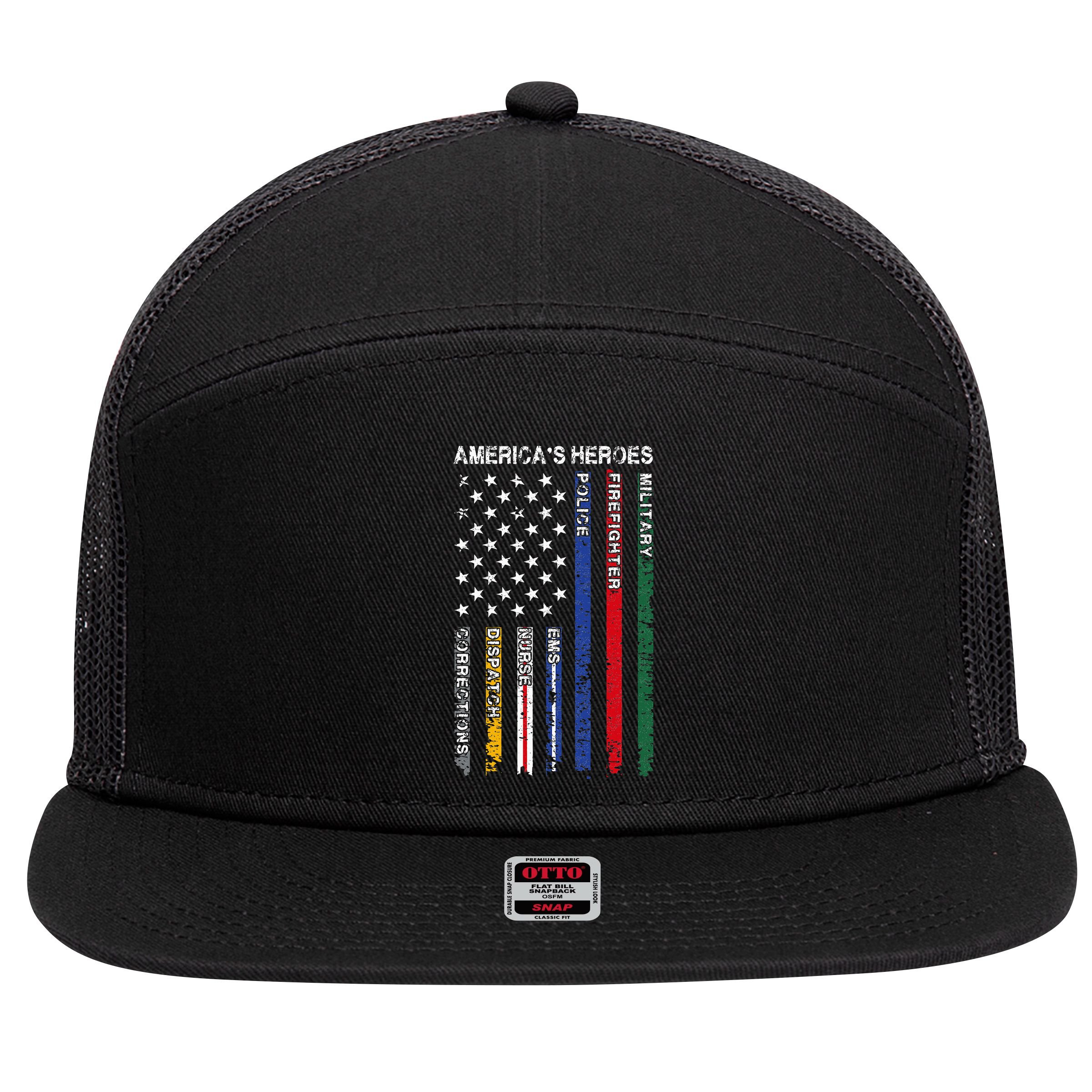 First Responders Hero Flag Nurse EMS Police Fire 7 Panel Mesh Trucker Snapback Hat