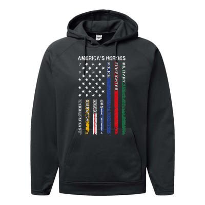 First Responders Hero Flag Nurse EMS Police Fire Performance Fleece Hoodie