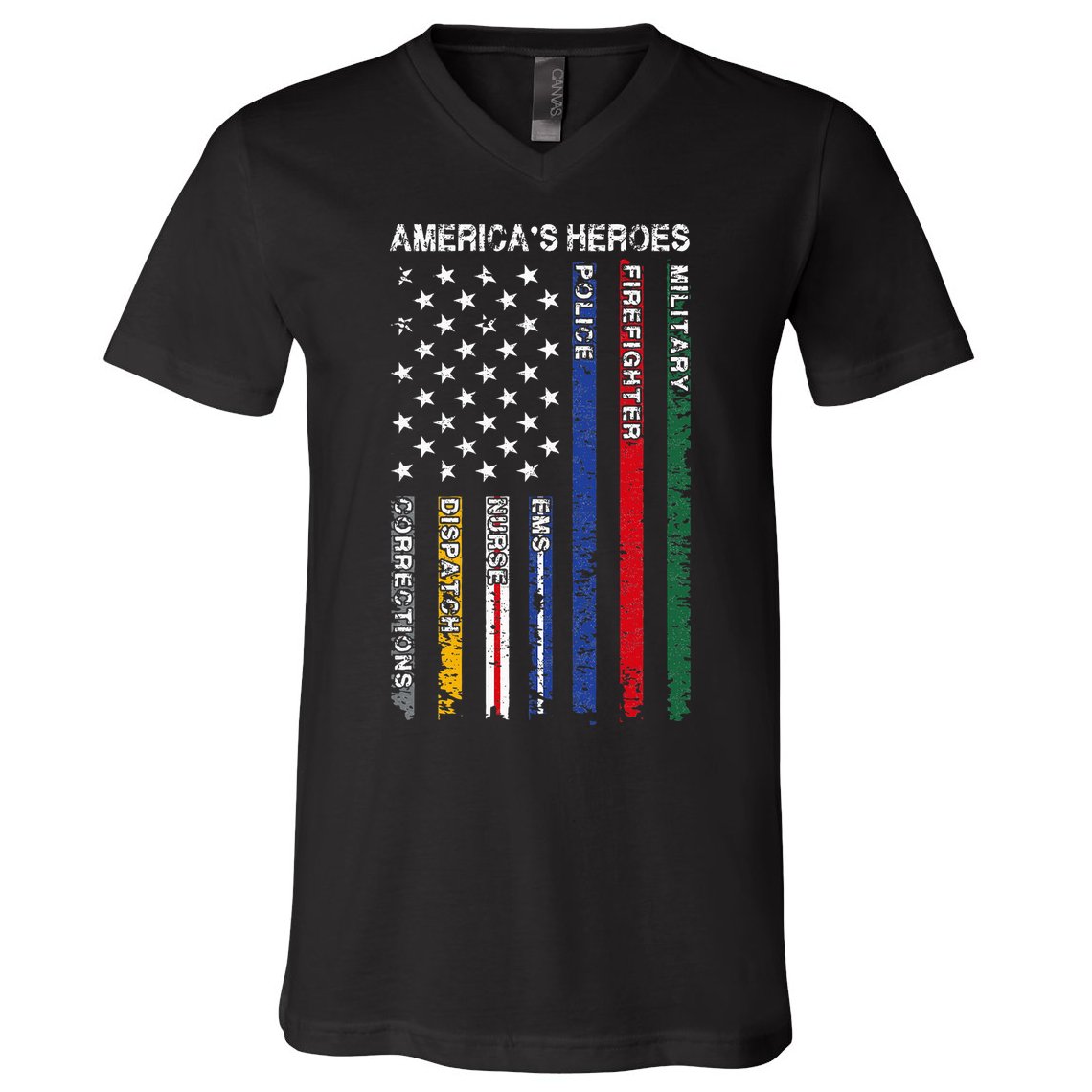 First Responders Hero Flag Nurse EMS Police Fire V-Neck T-Shirt