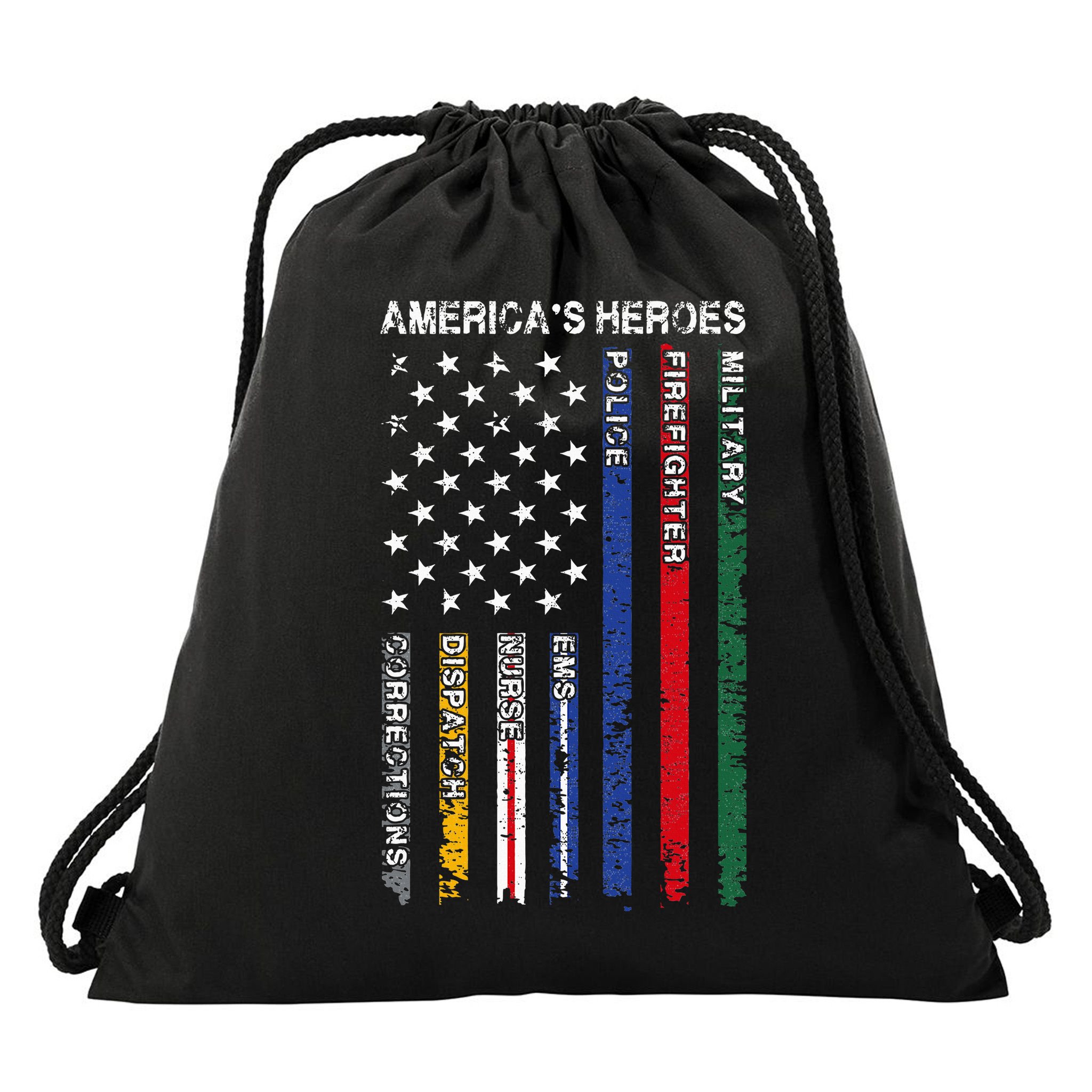 First Responders Hero Flag Nurse EMS Police Fire Drawstring Bag