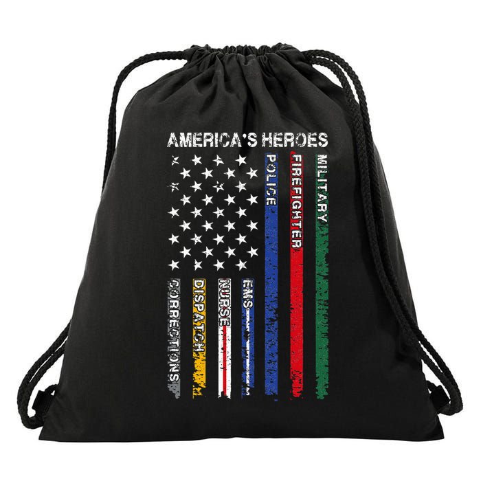 First Responders Hero Flag Nurse EMS Police Fire Drawstring Bag