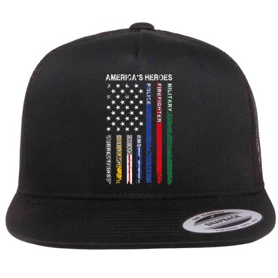 First Responders Hero Flag Nurse EMS Police Fire Flat Bill Trucker Hat