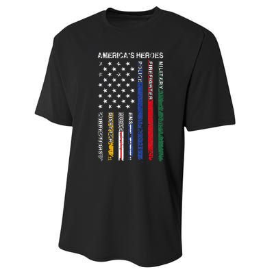 First Responders Hero Flag Nurse EMS Police Fire Performance Sprint T-Shirt