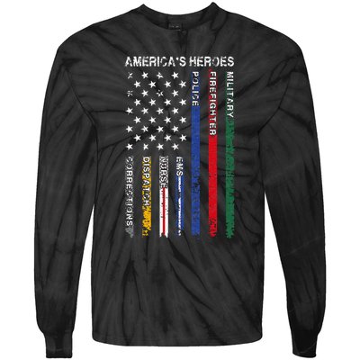 First Responders Hero Flag Nurse EMS Police Fire Tie-Dye Long Sleeve Shirt