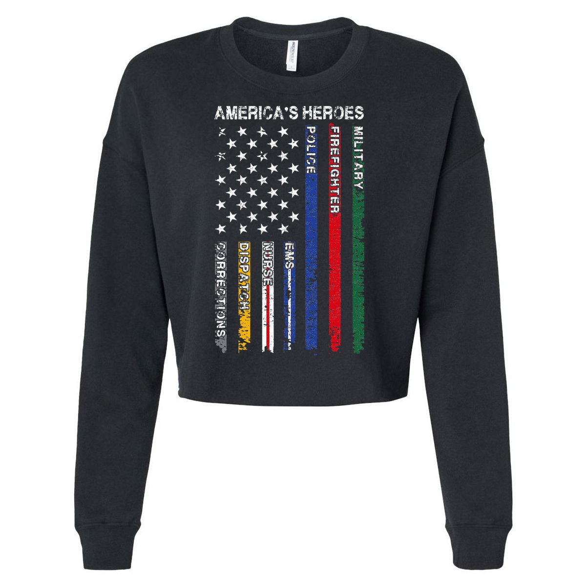 First Responders Hero Flag Nurse EMS Police Fire Cropped Pullover Crew