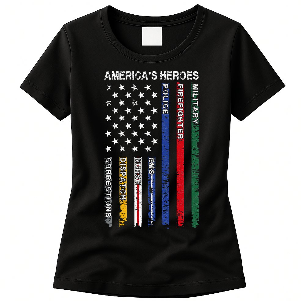 First Responders Hero Flag Nurse EMS Police Fire Womens T-Shirt
