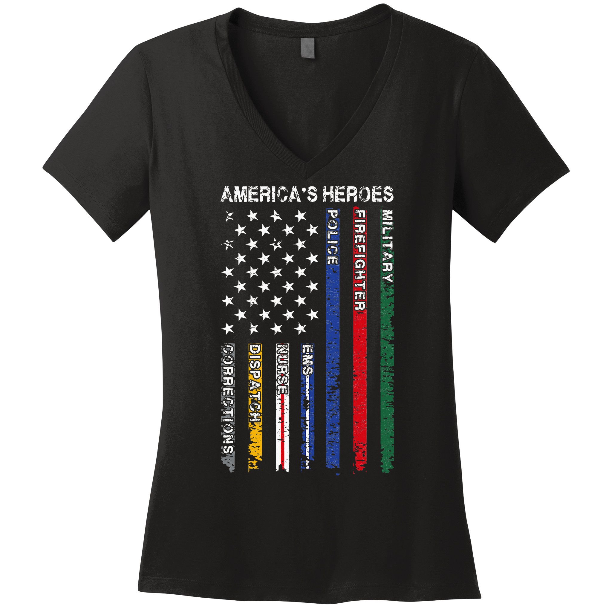 First Responders Hero Flag Nurse EMS Police Fire Women's V-Neck T-Shirt